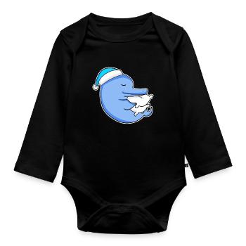 Dauphin avec oreiller et bonnet de nuit - Body Bébé bio manches longues - noir - Devant