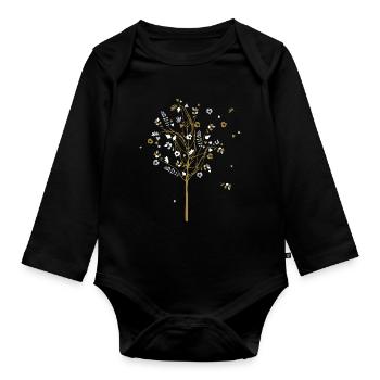 Moderne feine Baumgrafik - Baby Bio-Langarm-Body - Schwarz - Vorne