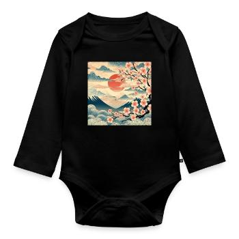 Sonnenaufgang im Ukiyo-e-Stil II - Baby Bio-Langarm-Body - Schwarz - Vorne