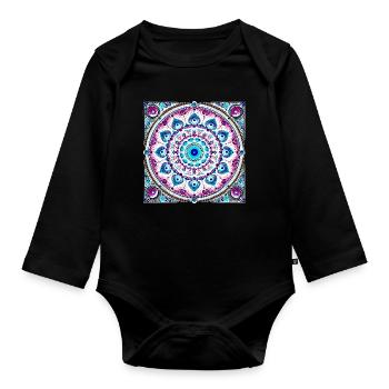 Mandala Orbital Bleu-Rose - Body Bébé bio manches longues - noir - Devant