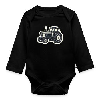 Traktor Linienzeichnung Vintage - Baby Bio-Langarm-Body - Schwarz - Vorne