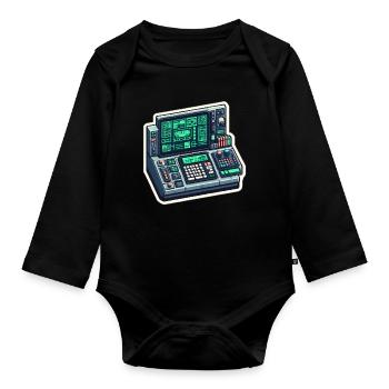 Retro Computer Console Neon - Baby Bio-Langarm-Body - Schwarz - Vorne