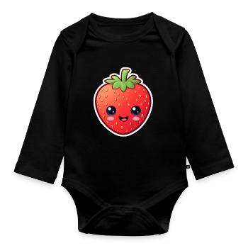 Anime Fraise - Body Bébé bio manches longues - noir - Devant