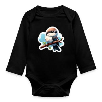 Süßer Vogel auf Ast Sticker - Baby Bio-Langarm-Body - Schwarz - Vorne