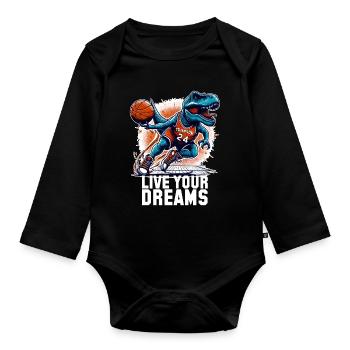 Basketball T-Rex Dinosaurier Träume Geschenk - Baby Bio-Langarm-Body - Schwarz - Vorne