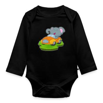 Elefant Auto - Baby Bio-Langarm-Body - Schwarz - Vorne