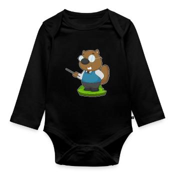 Beaver Teacher Pointing Stick School - Organic Longsleeve Baby Bodysuit - black - Front