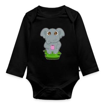 Elefant Kaffee Becher - Baby Bio-Langarm-Body - Schwarz - Vorne