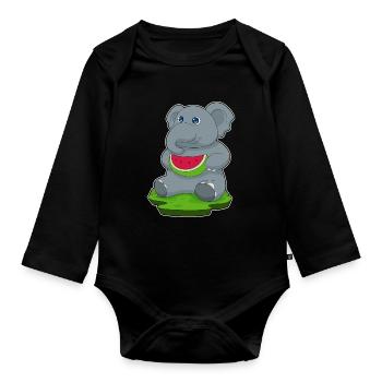 Elephant Watermelon - Organic Longsleeve Baby Bodysuit - black - Front