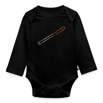 Vintage Flute Sketch - Organic Longsleeve Baby Bodysuit - black - Front