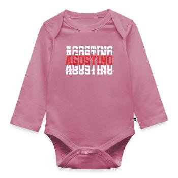 Agostino t-shirt stacked text gift t-shirt - Organic Longsleeve Baby Bodysuit - mauve - Front
