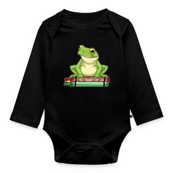 Frosch Schüler Wachsmalstifte Schule - Baby Bio-Langarm-Body - Schwarz - Vorne
