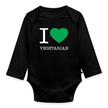 I LOVE VEGETARIAN - Baby Bio-Langarm-Body - Schwarz - Vorne