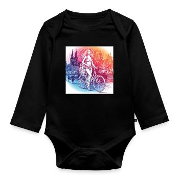 Amsterdam by bike - Beautiful girl on a bike. - Organic Longsleeve Baby Bodysuit - black - Front