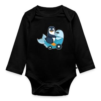 Pinguin Motorroller - Baby Bio-Langarm-Body - Schwarz - Vorne
