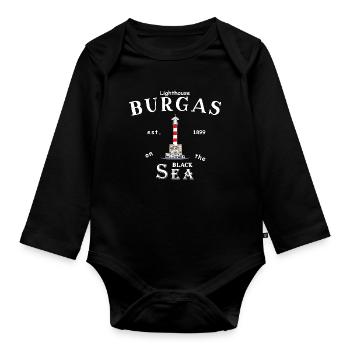 Bulgarie, phare du port de Burgas. Mer Noire - Body Bébé bio manches longues - noir - Devant