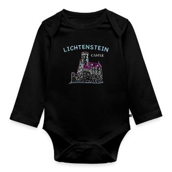 Château de Lichtenstein, Allemagne, dessin à la main - Body Bébé bio manches longues - noir - Devant