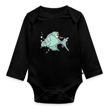 Fisch Linienkunst - Baby Bio-Langarm-Body - Schwarz - Vorne