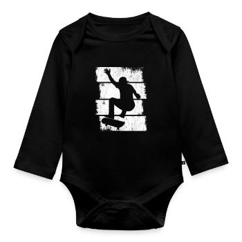 Skateboarding Boy Sketch - Organic Longsleeve Baby Bodysuit - black - Front