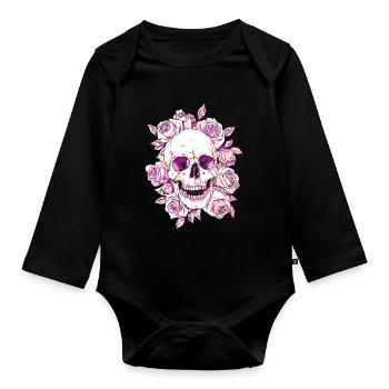 Vivid Skull and Rose Art Design - Organic Longsleeve Baby Bodysuit - black - Front
