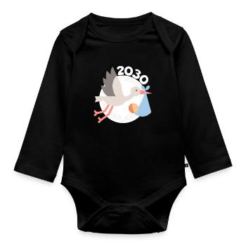 Stork with baby 2030 - Organic Longsleeve Baby Bodysuit - black - Front