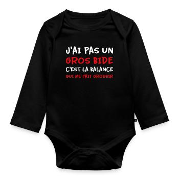 J’ai pas un gros bide la balance qui fait grossir - Body Bébé bio manches longues - noir - Devant