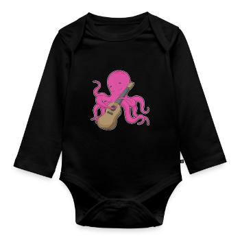Octopus Musician Guitar Music - Organic Longsleeve Baby Bodysuit - black - Front
