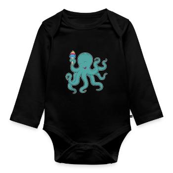 Krake Waffeleis - Baby Bio-Langarm-Body - Schwarz - Vorne