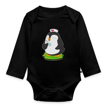 Pinguin Krankenschwester Pflegealltag - Baby Bio-Langarm-Body - Schwarz - Vorne