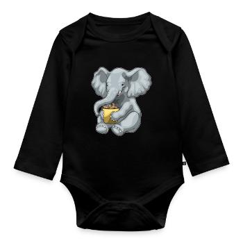 Elephant Peanuts - Organic Longsleeve Baby Bodysuit - black - Front