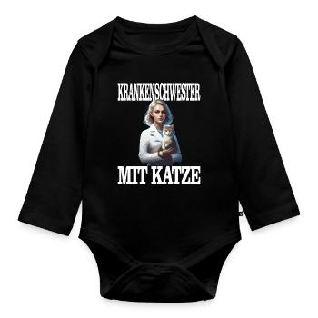 Krankenschwester mit Katze - schönes Katzen Design - Baby Bio-Langarm-Body - Schwarz - Vorne