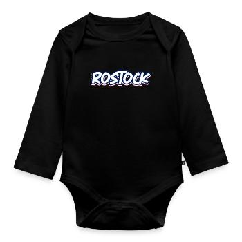 Rostock Schriftzug in blau weiss rot - Baby Bio-Langarm-Body - Schwarz - Vorne