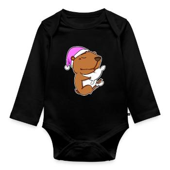 Capybara Capybara Oreiller Fatigué Relax - Body Bébé bio manches longues - noir - Devant