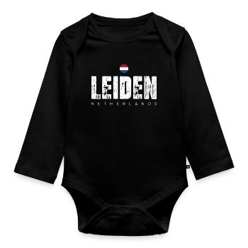 Leiden City Distressed Print - Baby Bio-Langarm-Body - Schwarz - Vorne