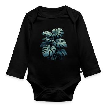 Monstera deliciosa rainforest gift - Organic Longsleeve Baby Bodysuit - black - Front