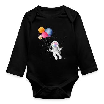 Astronaute avec des planètes colorées en guise de ballons - Body Bébé bio manches longues - noir - Devant