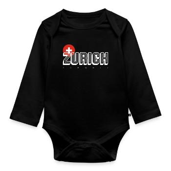 Zurich Wordmark with Swiss Crest - Organic Longsleeve Baby Bodysuit - black - Front