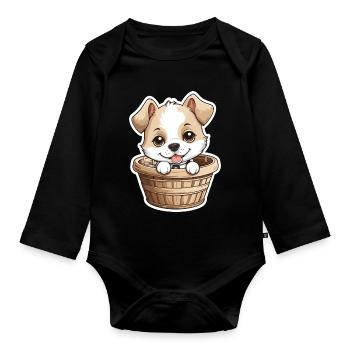 Chien mignon dans un panier pour chien - Body Bébé bio manches longues - noir - Devant