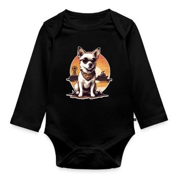 Steampunk Dog - Organic Longsleeve Baby Bodysuit - black - Front