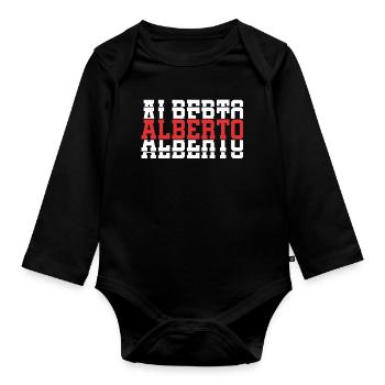 Alberto T-Shirt T-Shirt Geschenkidee gestapelter Text - Baby Bio-Langarm-Body - Schwarz - Vorne
