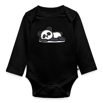 Relax Panda I don't care indifferent attitude - Organic Longsleeve Baby Bodysuit - black - Front