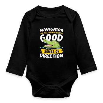 Navigator Alligator Good Sense Of Direction - Baby Bio-Langarm-Body - Schwarz - Vorne