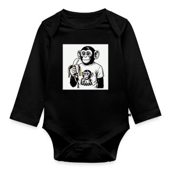 Un singe et sa banane - Body Bébé bio manches longues - noir - Devant