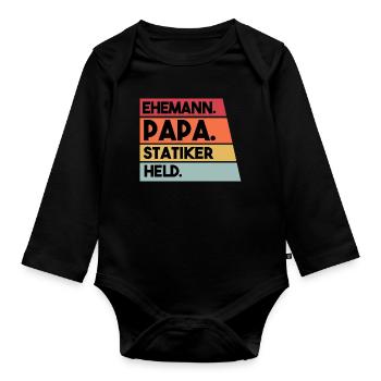 Mari, Papa, Ingénieur en structure, Héros - Body Bébé bio manches longues - noir - Devant