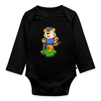 Tiger Baseball Baseballschläger - Baby Bio-Langarm-Body - Schwarz - Vorne