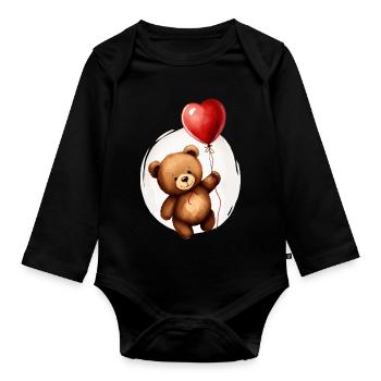 Bear with balloon - Organic Longsleeve Baby Bodysuit - black - Front