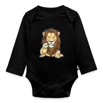 Lion Toothbrush - Organic Longsleeve Baby Bodysuit - black - Front