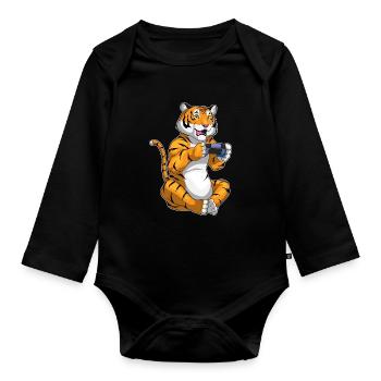 Tiger Gamer Controller - Baby Bio-Langarm-Body - Schwarz - Vorne