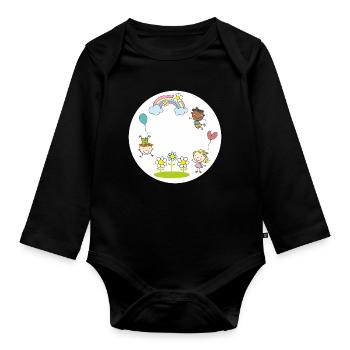 verschiedene Kinder Regenbogen Blumen Luftballon  - Baby Bio-Langarm-Body - Schwarz - Vorne