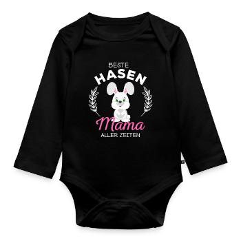 Beste Hasen Mama Süßes Kaninchen Häschen Spruch - Baby Bio-Langarm-Body - Schwarz - Vorne